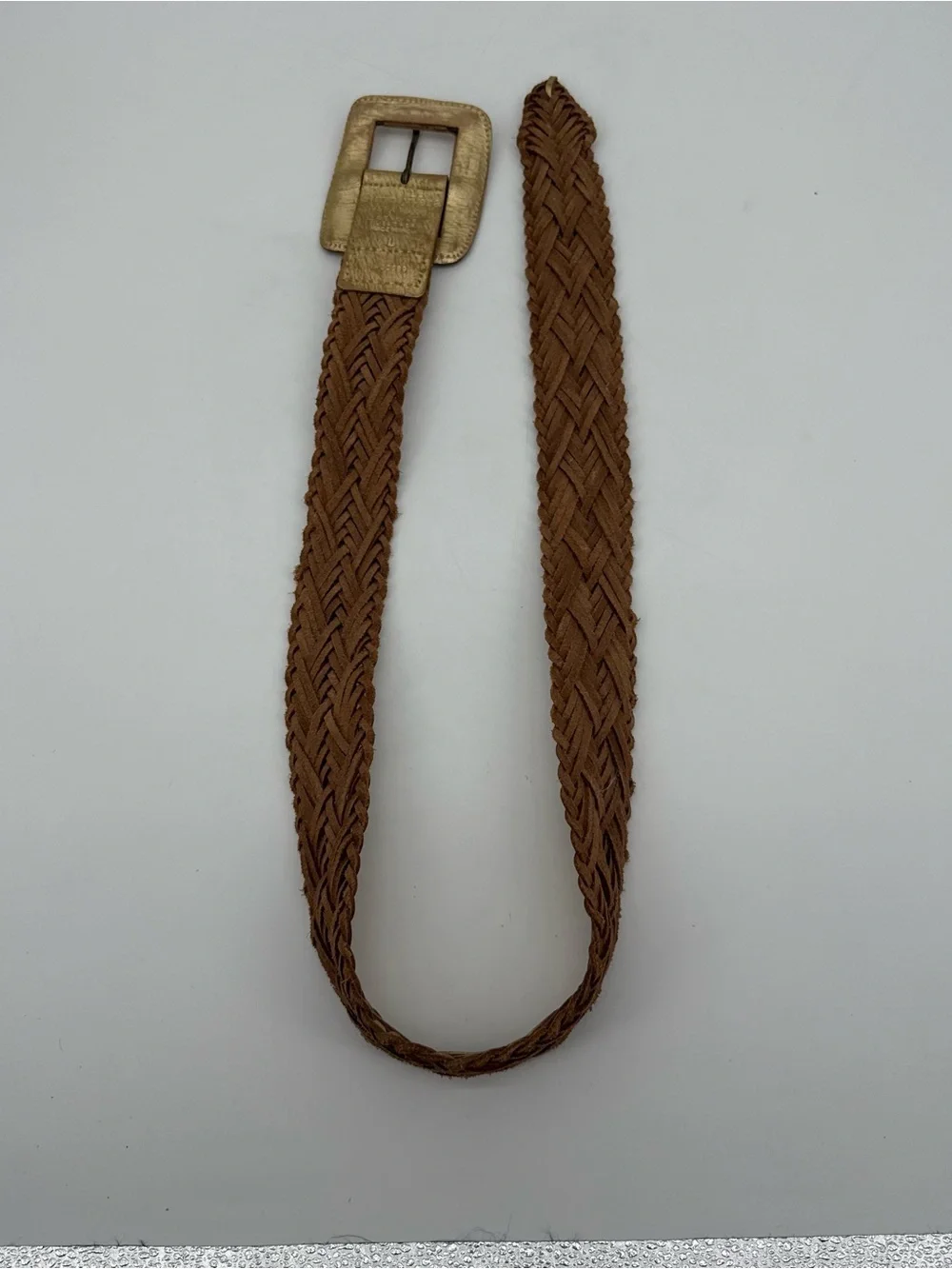 Simply Vera Wang Gold Metallic Leather Belt Braided Wide Buckle Woven Boho Large